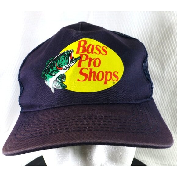 Bass Pro Shops Navy Mesh Trucker Hat Adjustable Snapback One Size Fits Most Fish - Picture 1 of 7